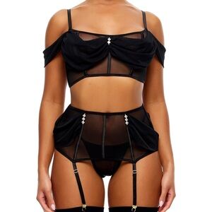 Forplay Women's Princess Treatment Draped Mesh Bra and Garter Skirt Lingerie Set